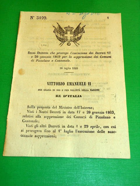 Regno d' Italia Regio Decreto Soppressione Comuni di Pizzolano e … | Immagine principale
