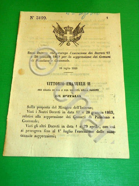 Regno d' Italia Regio Decreto Soppressione Comuni di Pizzolano e … | Immagine Gallery 3