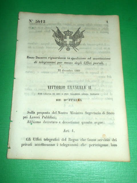 Regno d' Italia Regio Decreto Spedizione di Telegrammi Uffici Postali … | Immagine principale