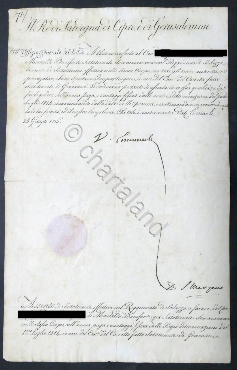 Regno di Sardegna - Decreto con autografo Re Vittorio Emanuele … | Immagine principale