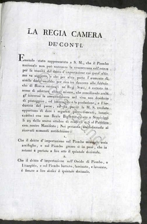 Regno di Sardegna - Manifesto Camerale aumento Dazio sui Piombi … | Immagine Gallery 2