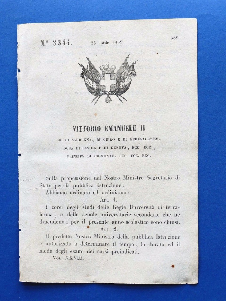 Regno di Sardegna - Regio Decreto Chiusura corsi delle Regie … | Immagine principale