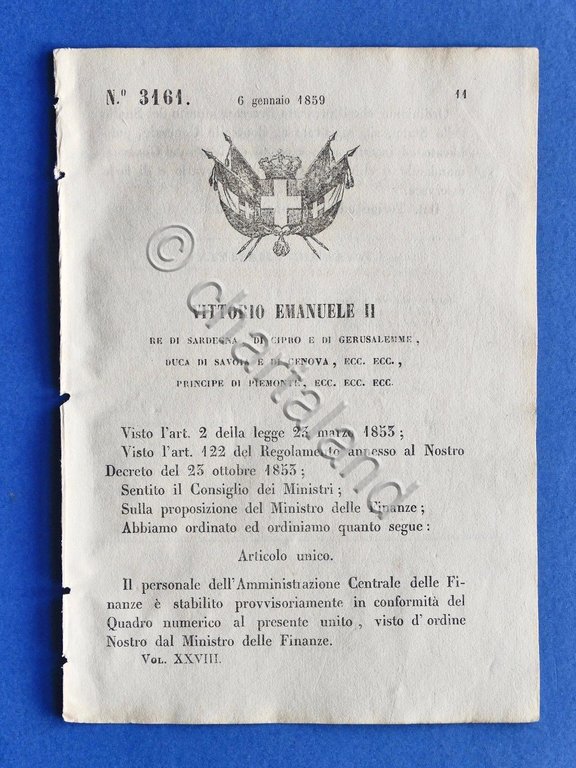 Regno di Sardegna - Regio Decreto Personale dell'Amministrazione Finanze - … | Immagine Gallery 2