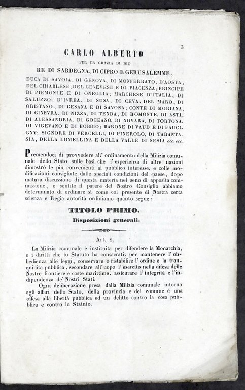 Regno di Sardegna - Savoia - Regio Editto per le …