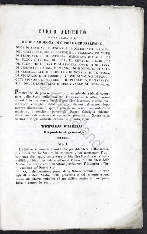 Regno di Sardegna - Savoia - Regio Editto per le …