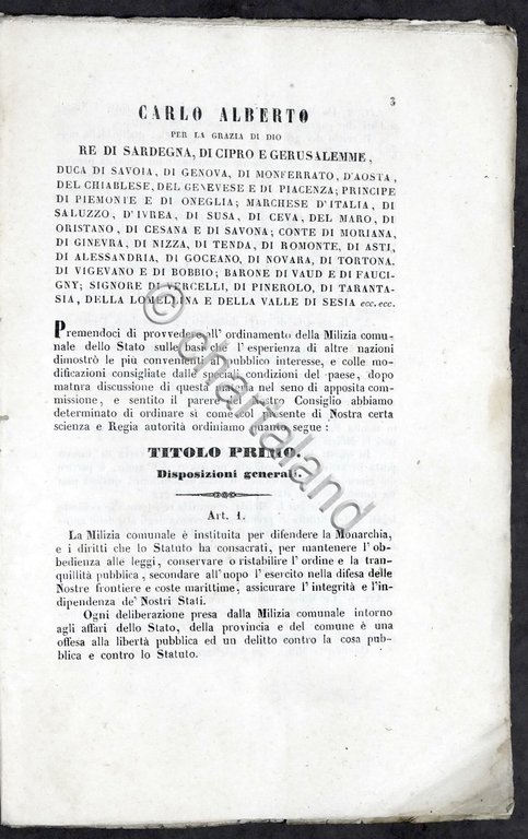 Regno di Sardegna - Savoia - Regio Editto per le …