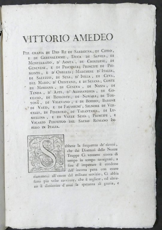 Regno di Sardegna Indulto generale a tutti i disertori delle …