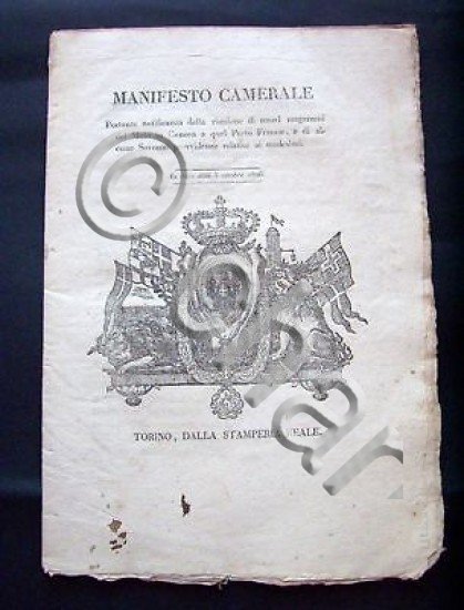 Regno di Sardegna Manifesto Camerale Molo di Genova e Porto …