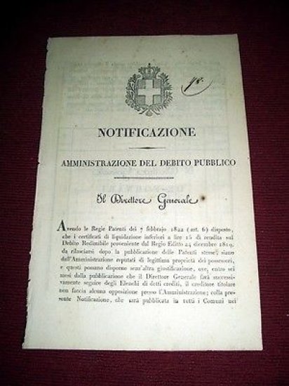 Regno di Sardegna Notifica Elenco Creditori Rendite Redito Redimibile ago. …