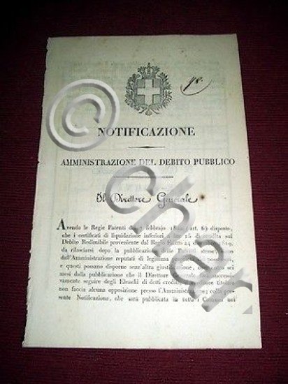 Regno di Sardegna Notifica Elenco Creditori Rendite Redito Redimibile ago. …