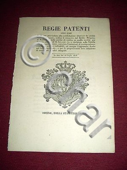 Regno di Sardegna Regie Patenti Crediti delle Mani Morte Debito …