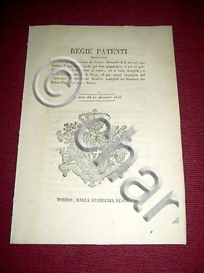 Regno di Sardegna Regie Patenti Emissione Rendite Redimibili Debito Stato …
