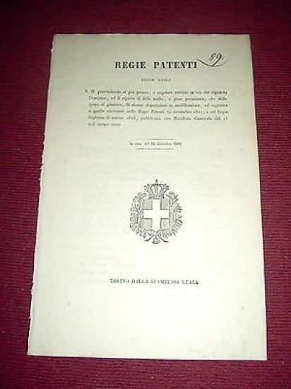 Regno di Sardegna Regie Patenti Multe e Pene Pecuniarie Spese …