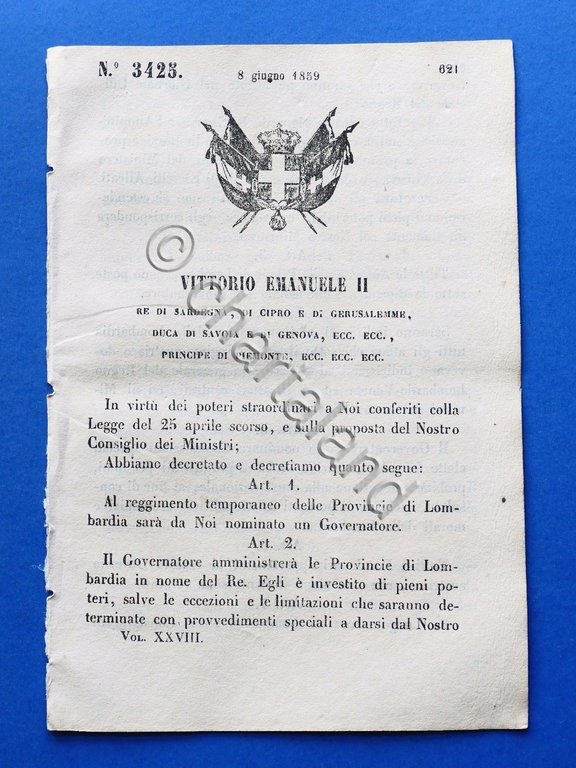 Regno di Sardegna Regio Decreto Norme Governatore Province di Lombardia … | Immagine Gallery 2