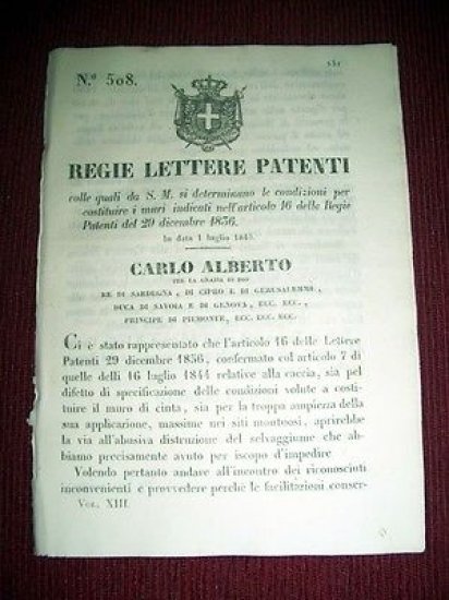 Regno di Sardegna Savoia Regie Patenti n 508 Condizioni per …