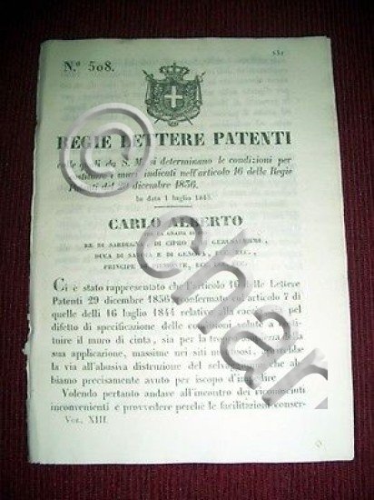 Regno di Sardegna Savoia Regie Patenti n 508 Condizioni per …
