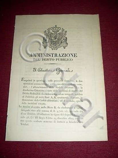 Regno di Sardegna Torino Elenco Cedole Abbruciate Rendite Debito Redimibile …