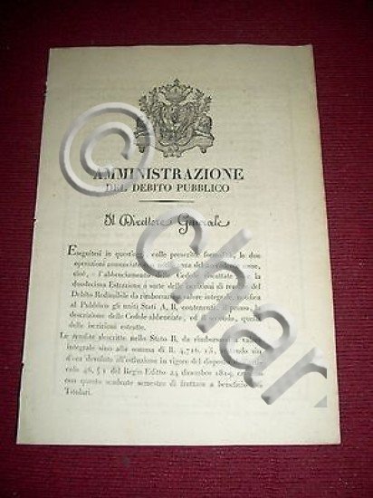 Regno di Sardegna Torino Elenco Cedole Abbruciate Rendite Debito Redimibile …