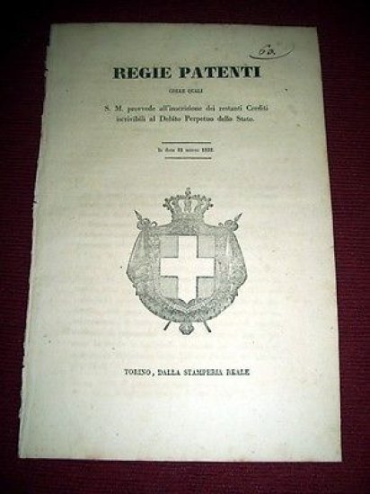 Regno di Sardegna Torino Regie Patenti Iscrizione Crediti Debito Perpetuo …