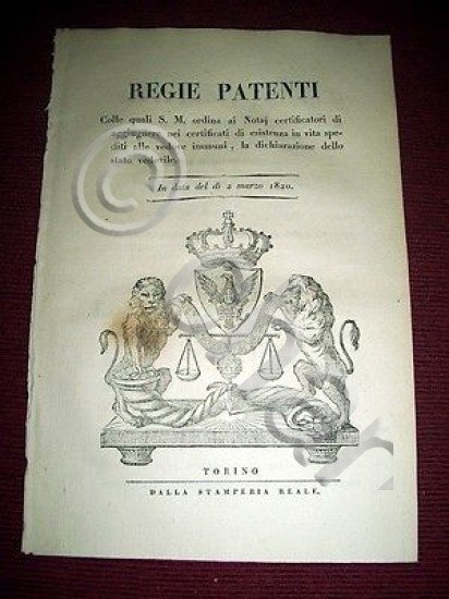 Regno di Sardegna Torino Regie Patenti Vedove Dichiarazione stato vedovile …
