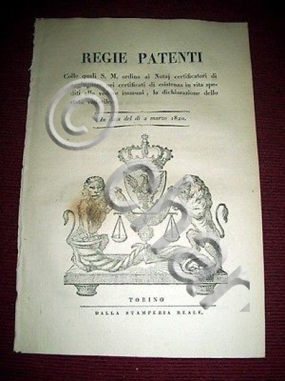 Regno di Sardegna Torino Regie Patenti Vedove Dichiarazione stato vedovile …