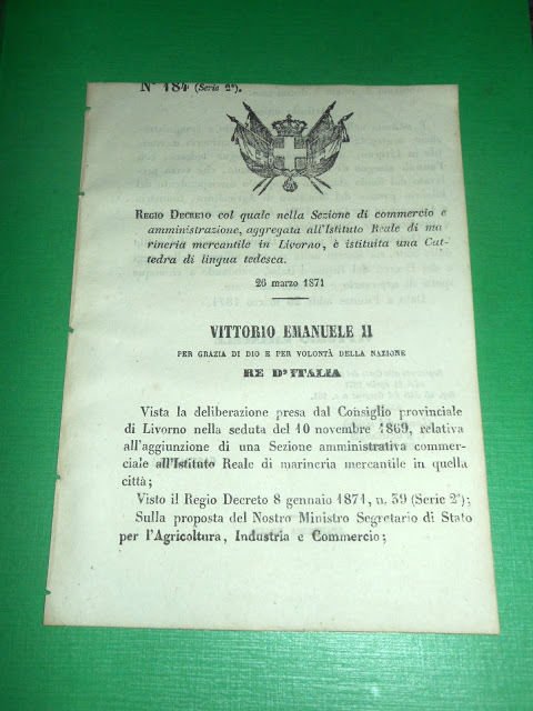 Regno Regio Decreto Cattedra Lingua Tedesca Istutito Marina di Livorno …