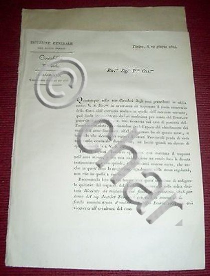 Regno Sardegna Savoia Torino - Circolare Chiusura Conti del 1823 …