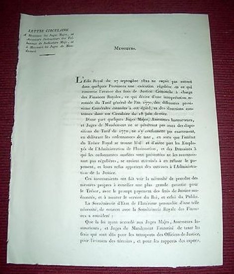 Regno Sardegna Savoia Torino Circolare Assessori e Giudici di Mandamento …