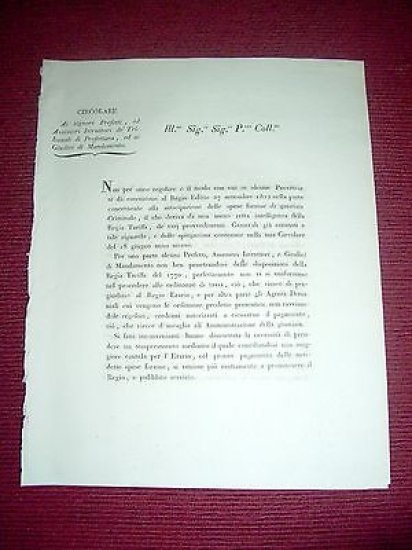 Regno Sardegna Savoia Torino Circolare Assessori e Giudici di Mandamento …