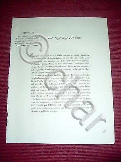 Regno Sardegna Savoia Torino Circolare Assessori e Giudici di Mandamento …