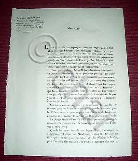 Regno Sardegna Savoia Torino Circolare Assessori e Giudici di Mandamento …