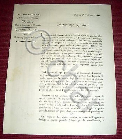 Regno Sardegna Savoia Torino Circolare Movimento Situazione Spese Giustizia 1824