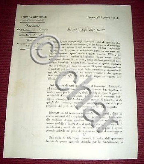 Regno Sardegna Savoia Torino Circolare Movimento Situazione Spese Giustizia 1824