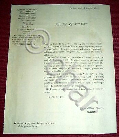 Regno Sardegna Savoia Torino Circolare Prezzo Ghiaia Manutenzione Strade 1824