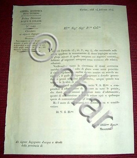 Regno Sardegna Savoia Torino Circolare Prezzo Ghiaia Manutenzione Strade 1824