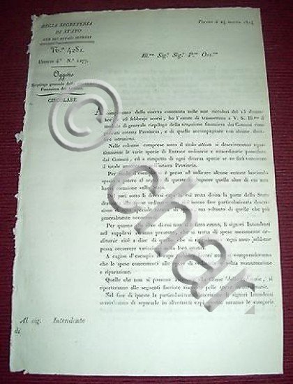 Regno Sardegna Savoia Torino Circolare Situazione Finanziera dei Comuni 1824