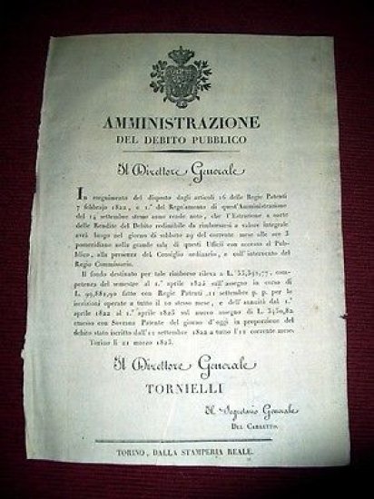 Regno Sardegna Savoia Torino Estrazione a Sorte delle Rendite Redimibili … | Immagine Gallery 1