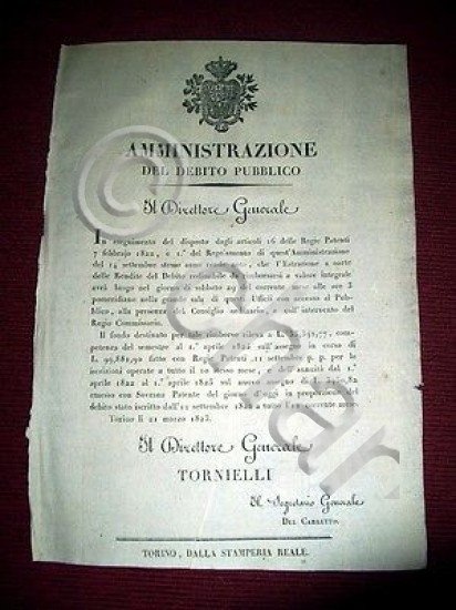 Regno Sardegna Savoia Torino Estrazione a Sorte delle Rendite Redimibili …