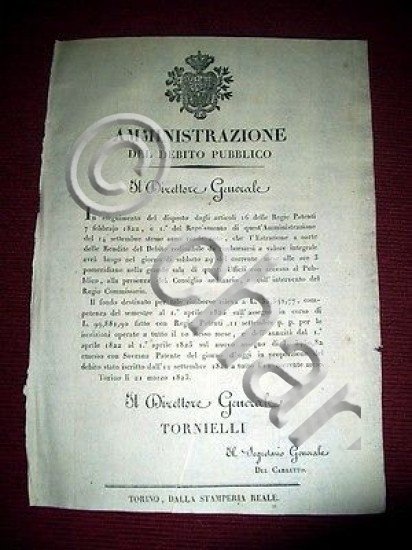 Regno Sardegna Savoia Torino Estrazione a Sorte delle Rendite Redimibili …