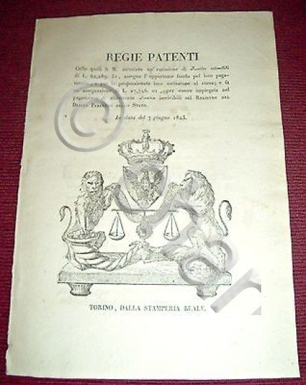 Regno Sardegna Savoia Torino Regie Patenti Emissione Rendite Redimibili 1823