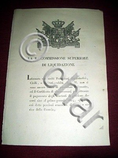 Regno Sardegna Torino Brevetto Arretrati Pensioni Ecclesiastici Militari 1823