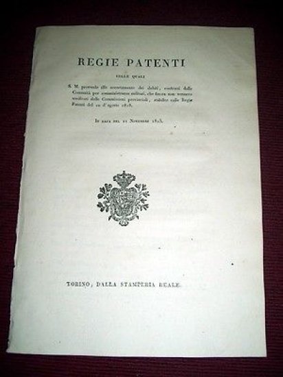 Regno Sardegna Torino Regie Patenti Accertamento Debiti Militari 1823
