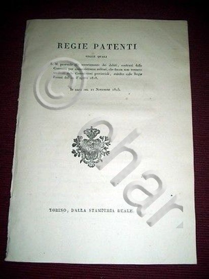 Regno Sardegna Torino Regie Patenti Accertamento Debiti Militari 1823