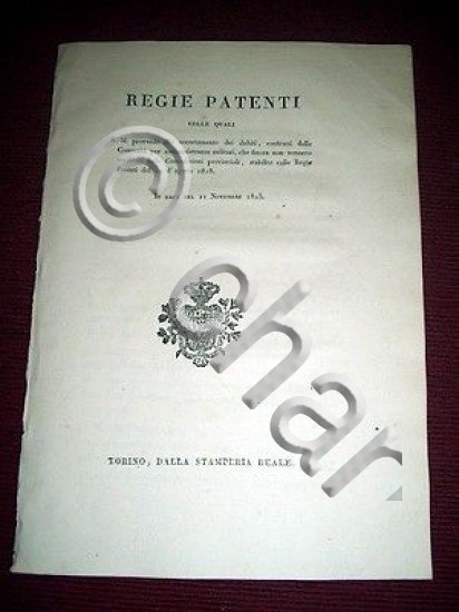 Regno Sardegna Torino Regie Patenti Accertamento Debiti Militari 1823
