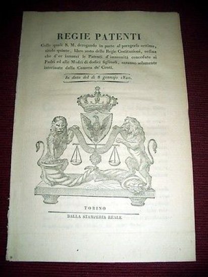 Regno Sardegna Torino Regie Patenti d' Immunità per Famiglie numerose … | Immagine principale