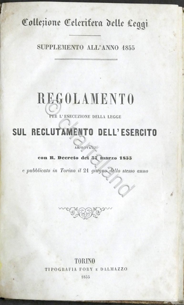 Regolamento per l'esecuzione della legge sul reclutamento dell'esercito - 1855