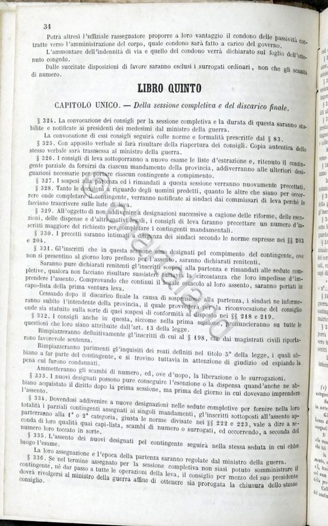 Regolamento per l'esecuzione della legge sul reclutamento dell'esercito - 1855