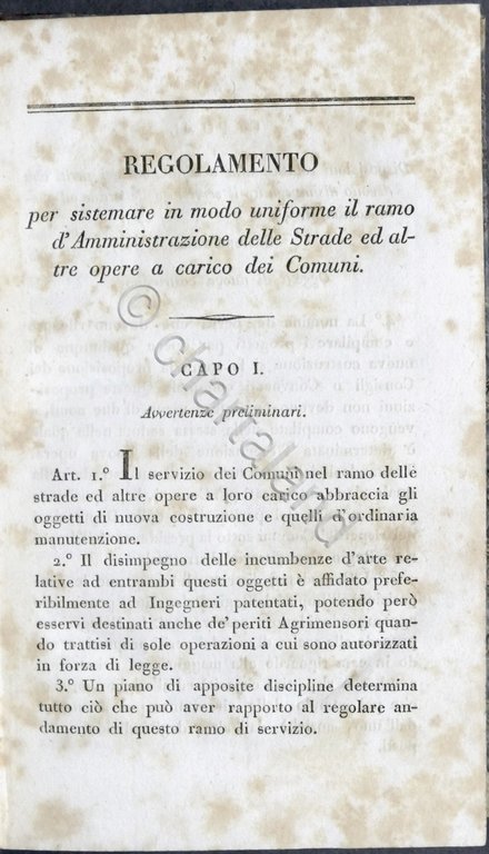 Regolamento per sistemare il ramo d'amministrazione delle strade - ed. …
