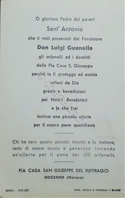 Religione Ricordo Pia Casa San Giuseppe del Suffragio - Gozzano …