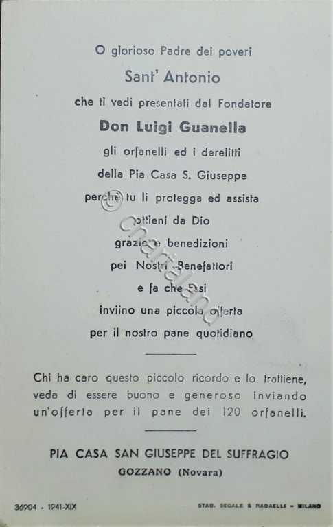 Religione Ricordo Pia Casa San Giuseppe del Suffragio - Gozzano …